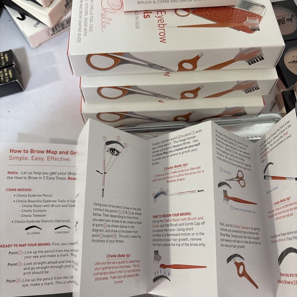 Chella Beautiful Eyebrow Tools In Case New In Box - Picture 5 of 8